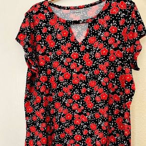 Red & Black Flower T Shirt